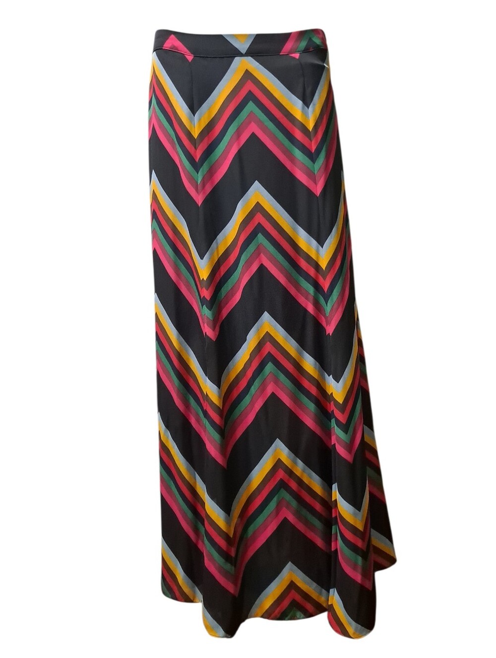 V Christina Black Maxi Skirt with Pink, Green, Yellow & Blue Chevron Stripes